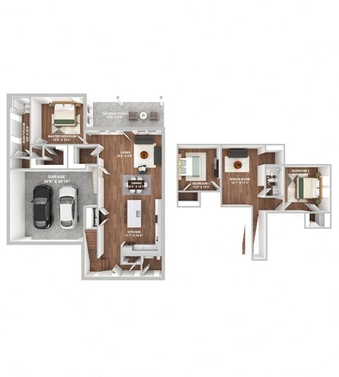 Floor plan for 3 beds, 2.5 baths, 2266 sqft